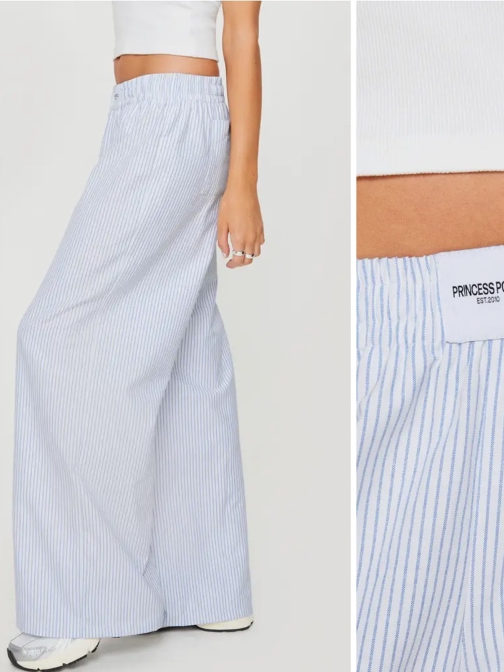 NWT- PRINCESS POLLY- BEACH HOUSE STRIPE Blue & White Pinstripe Wide Leg Pants 👖